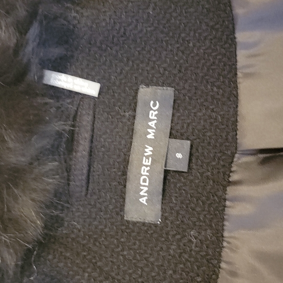 NWT Gorgeous Andrew Marc Black Posh Wool Coat with Removable Fur Collar Size:8 - Picture 14 of 16